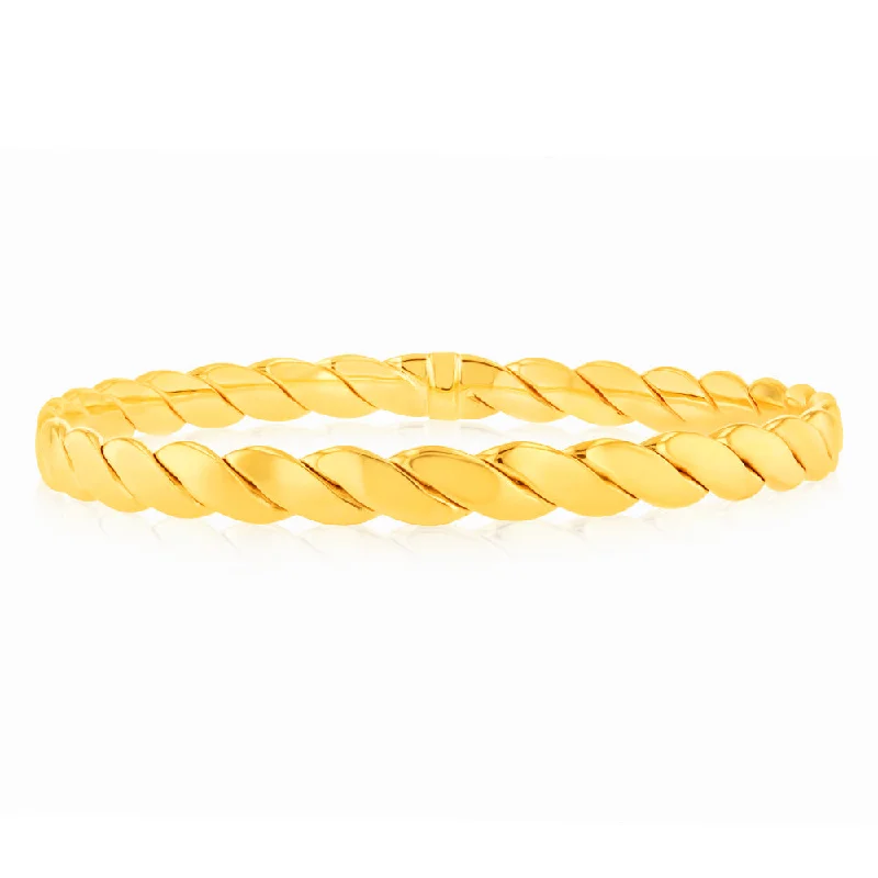 Luxury Gold Bangles with Family Initials-9ct Yellow Gold Fancy 65mm Bangle