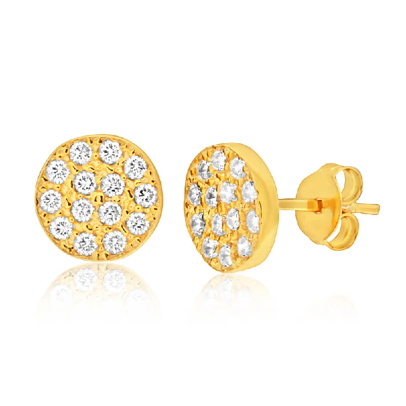 Sparkling Drop Earrings for Bridesmaids-9ct Yellow Gold Silver Filled Cubic Zirconia 9.5mm Stud Earrings