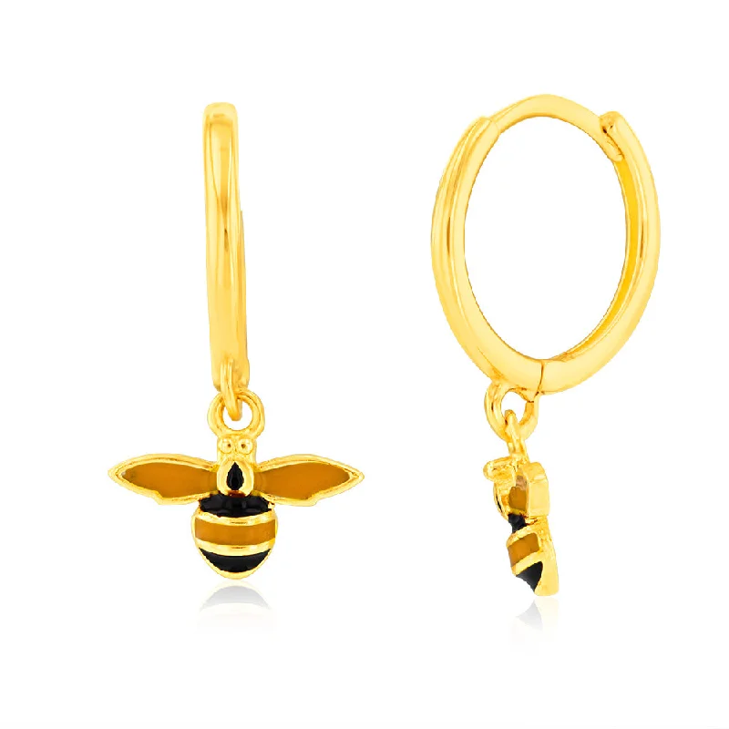 Customized Gold Earrings-9ct Yellow Gold Enamel Bee on Sleeper Earrings