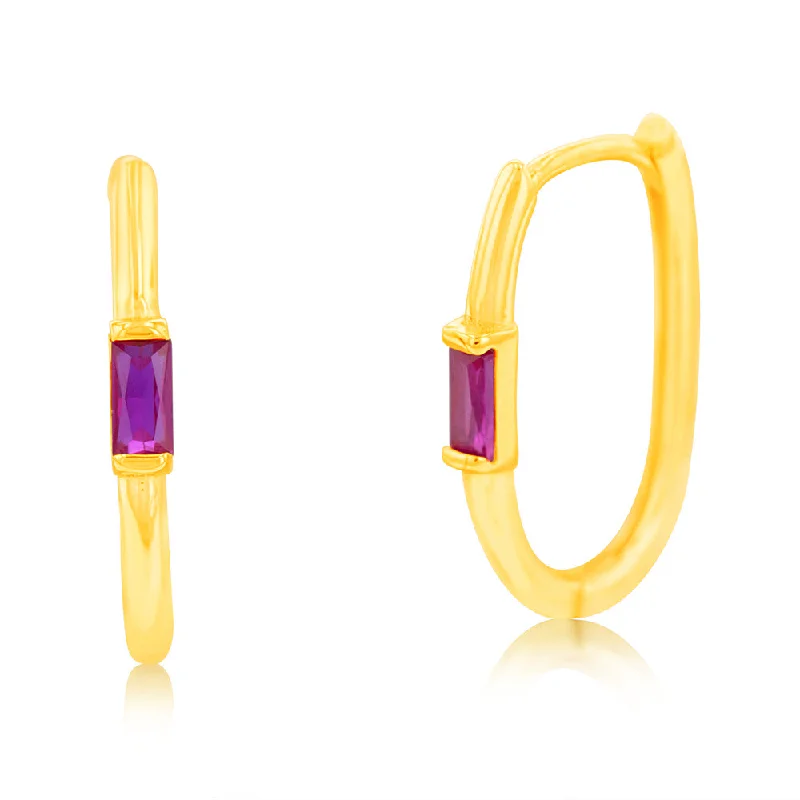 Luxury Diamond Earrings for Brides-9ct Yellow Gold Ruby Elongated Sleeper Earrings