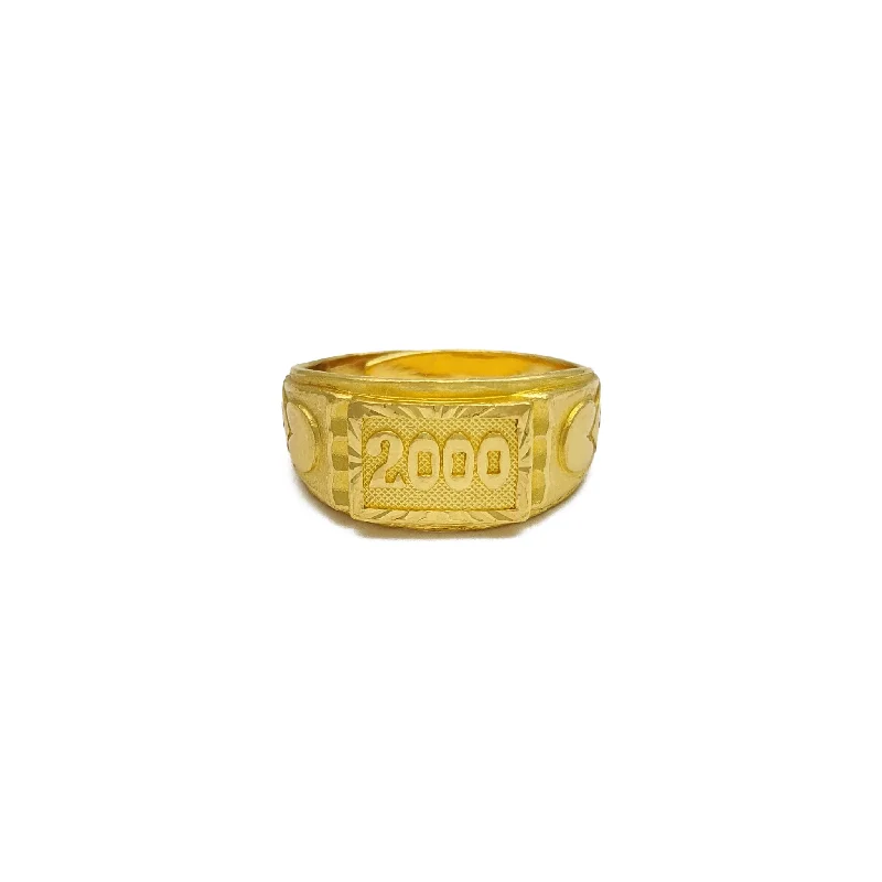 Classic Gold Ring with Sapphire Accent-2000 Adjustable Ring (24K)