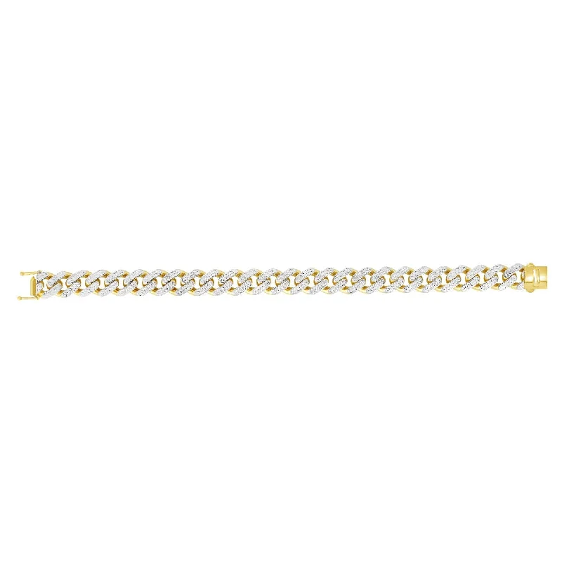 Elegant Gold Bracelet with Family Charms-14kt Gold 22" Yellow Finish White Pave Curb Link Bracelet with Box with Both Side Push Clasp RC10349-22