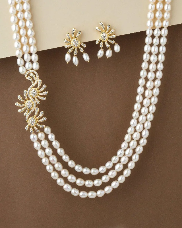 Fashionable Crystal Necklace for Evening Wear-Elegant Real Pearl Necklace Set S23554