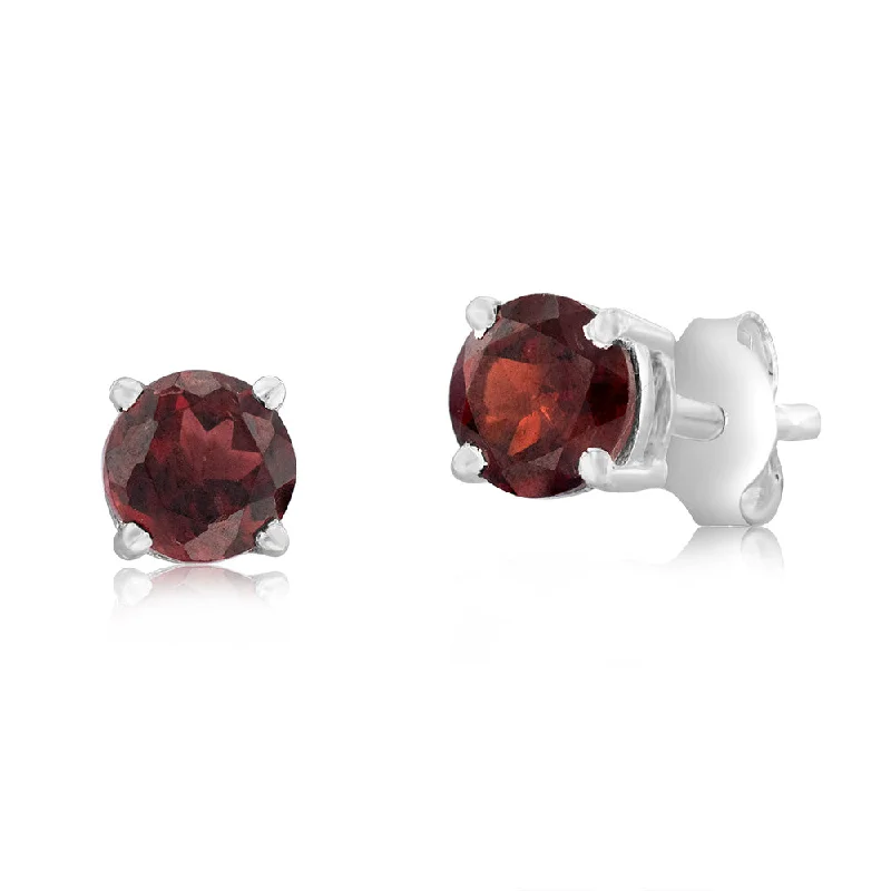 Classic Diamond Drop Earrings-Sterling Silver Natural Garnet 5mm Stud Earrings