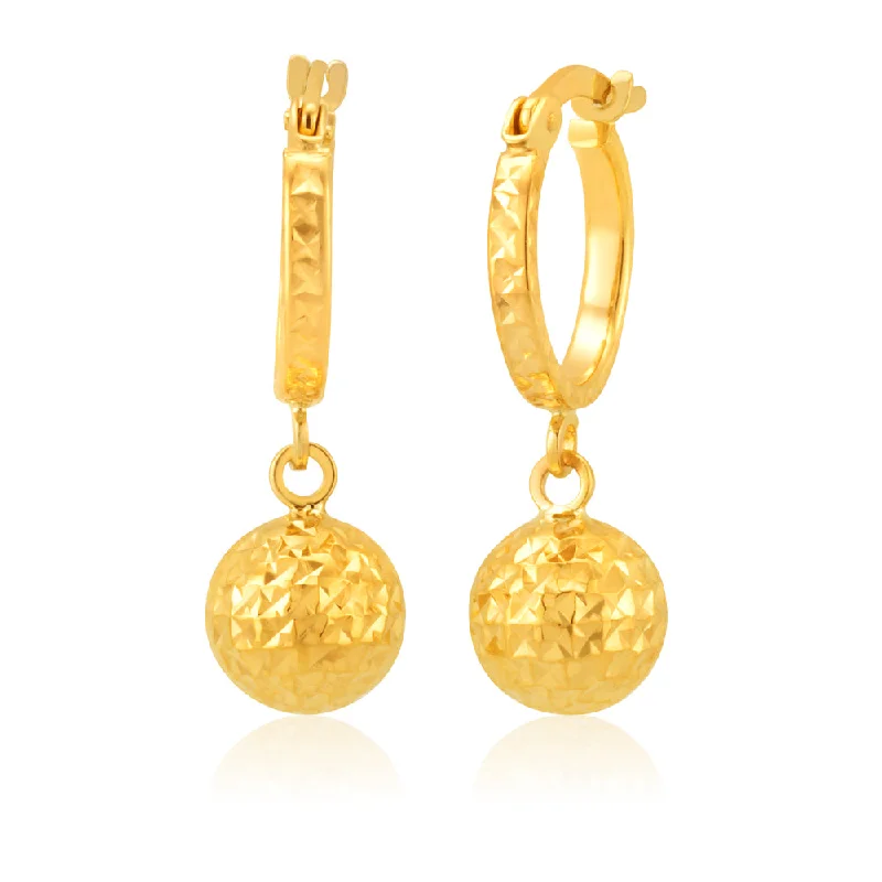 Handmade Gemstone Drop Earrings-9ct Yellow Gold hoops with Dangling Bead Feature Earrings