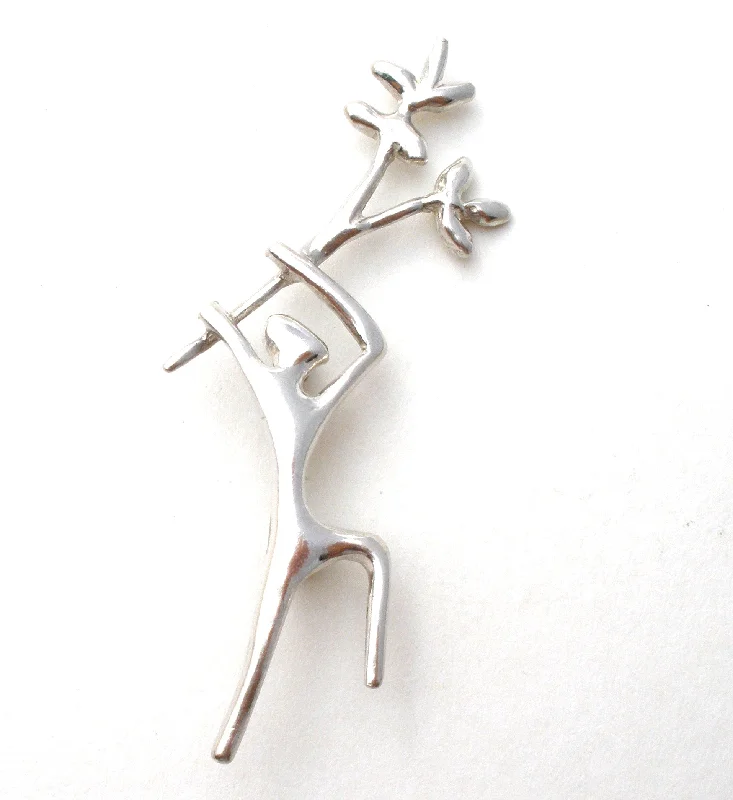 Brooch With Geometric Shape-Man Holding Tree Branch Brooch Pin 925 Vintage