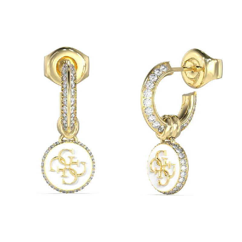 Classic Silver Drop Earrings-Guess Gold Plated Stainless Steel 25mm 4G Logo Knot Huggies Earrings