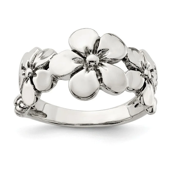 Classic Silver Wedding Band with Etched Design-Sterling Silver Hawaiian Flower Ring