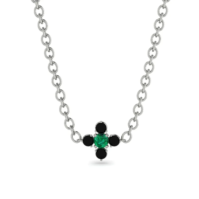 Designer Gold Necklace with Colorful Stones-Compass Emerald Necklace - Maren No. 36