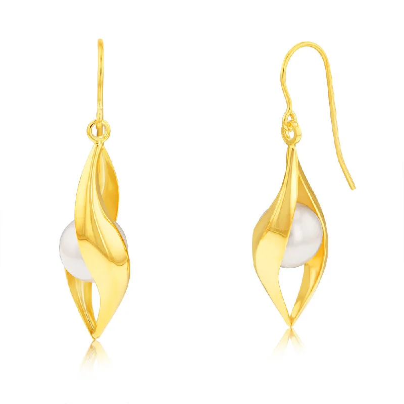 Custom Hoop Earrings with Charms-9ct Yellow Gold Silver-filled Fresh Water Pearl Drop Earrings