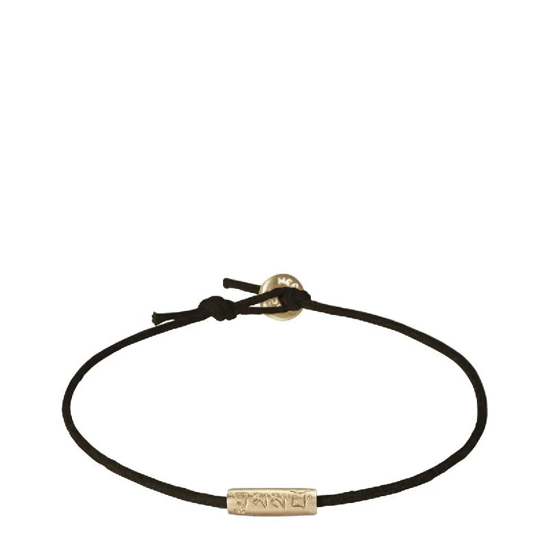 Simple Gold Bracelet with Bar Accents-10K Gold Tibetan Love Tube Bead Bracelet on Black Cord