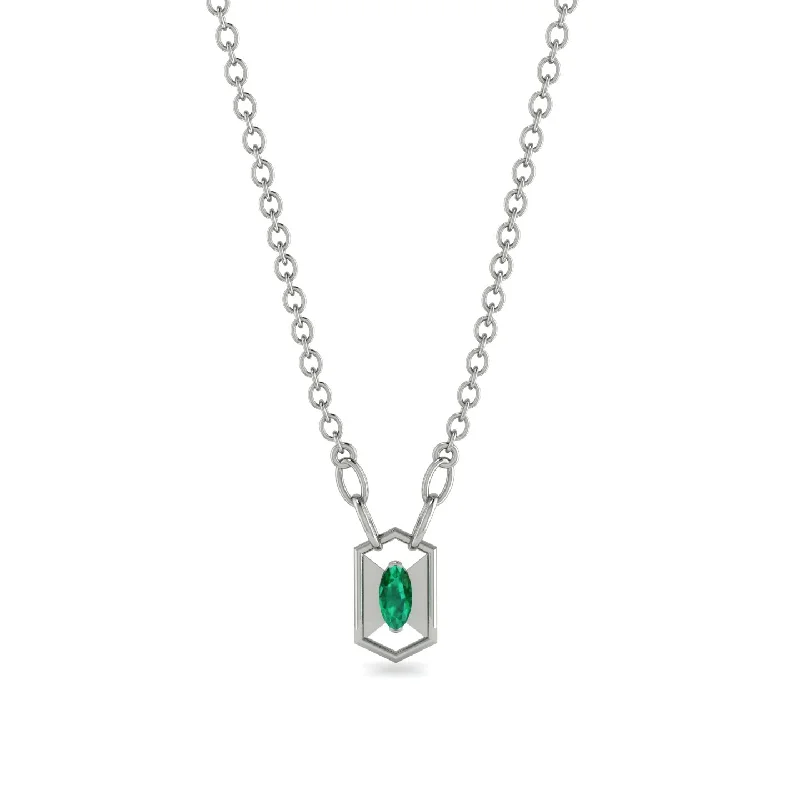 Custom Gold Necklace with Birthstone Charm-Marquise Emerald Geometrical Necklace - Aleena No. 6