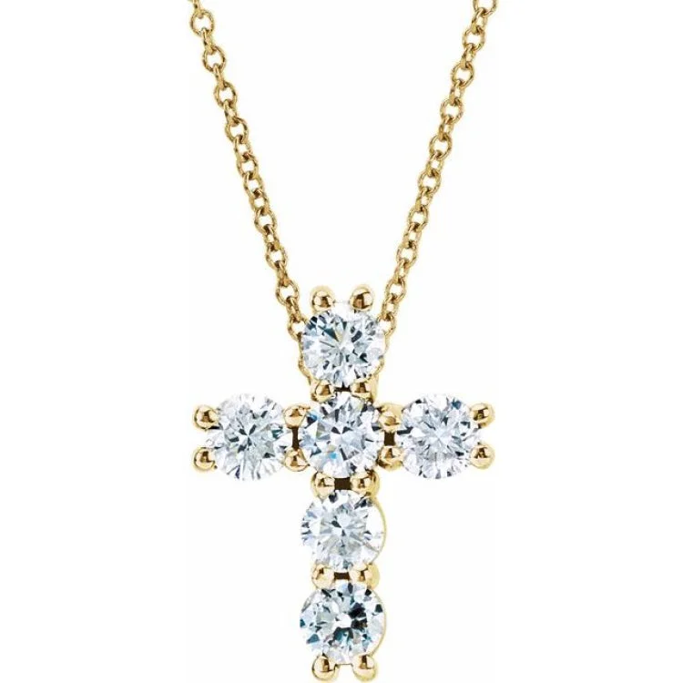 Vintage Crystal Necklace for Special Events-14K Yellow 9/10 CTW Lab-Grown Diamond Cross 18" Necklace