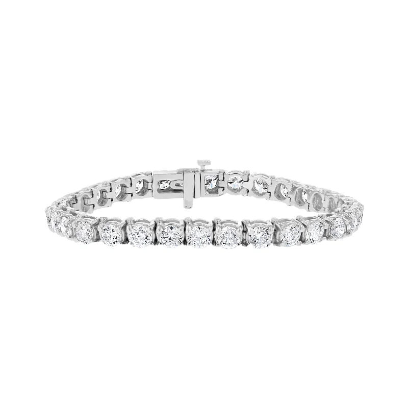 Simple Silver Bracelet with Geometric Pendants-14KT WHITE GOLD 12.82 CTW ROUND DIAMOND TENNIS BRACELET