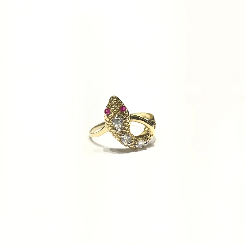 Personalized Gemstone Ring for Special Occasions-Textured Snake CZ Ring (14K)