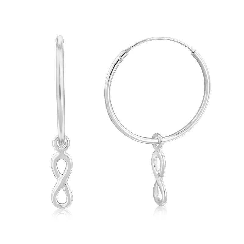 Minimalist Silver Earrings for Women-Sterling Silver Infinity On Plain Hoop Earrings