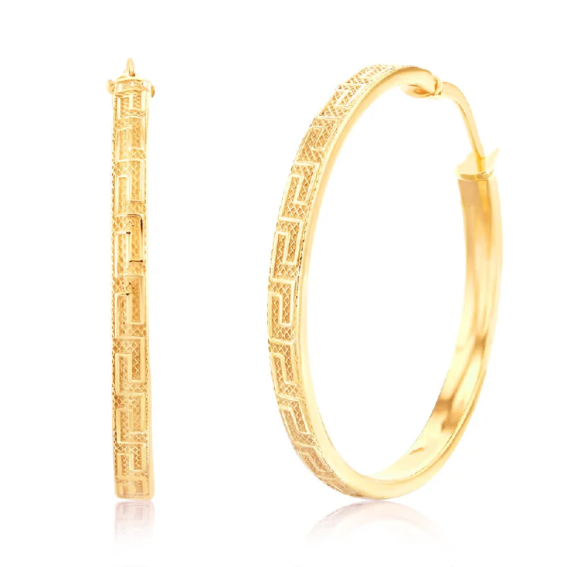 Large Gemstone Stud Earrings-9ct Yellow Gold Silverfilled Greek Key Hoop Earrings