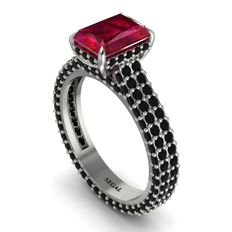 Classic Engagement Ring with Princess Cut Sapphire-Radiant Cut Ruby Pave Engagement Ring - Kenzie No. 42