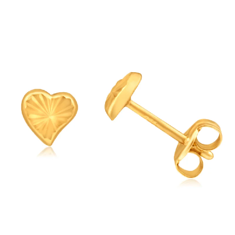 Custom Birthstone Earrings for Moms-9ct Yellow Gold Small Heart Stud Earrings