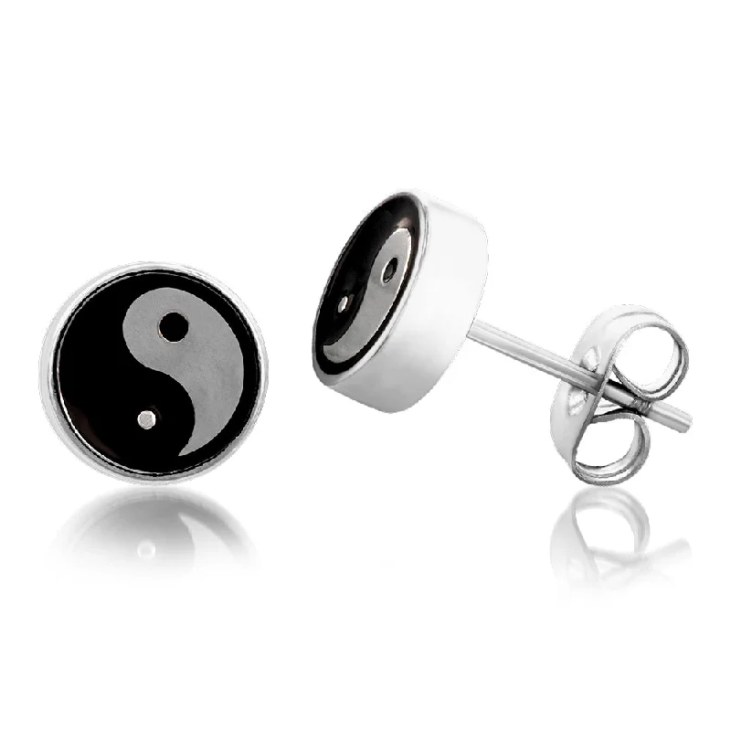 Luxury Diamond Stud Earrings-Stainless Steel Ying Yang 8mm Stud Earrings