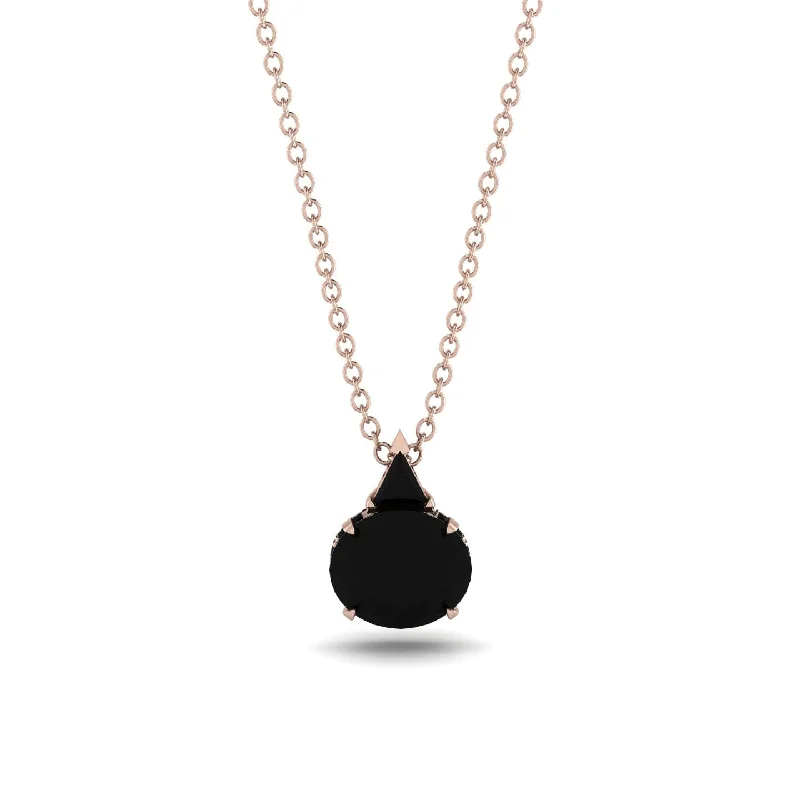 Modern Gold Necklace with Simple Pendant-Hidden Halo Black Diamond Necklace - Rosalie No. 38