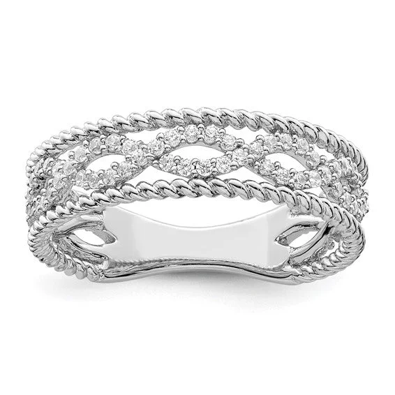 Trendy Stackable Rings for Women-Sterling Silver Roped Infinity CZ Band