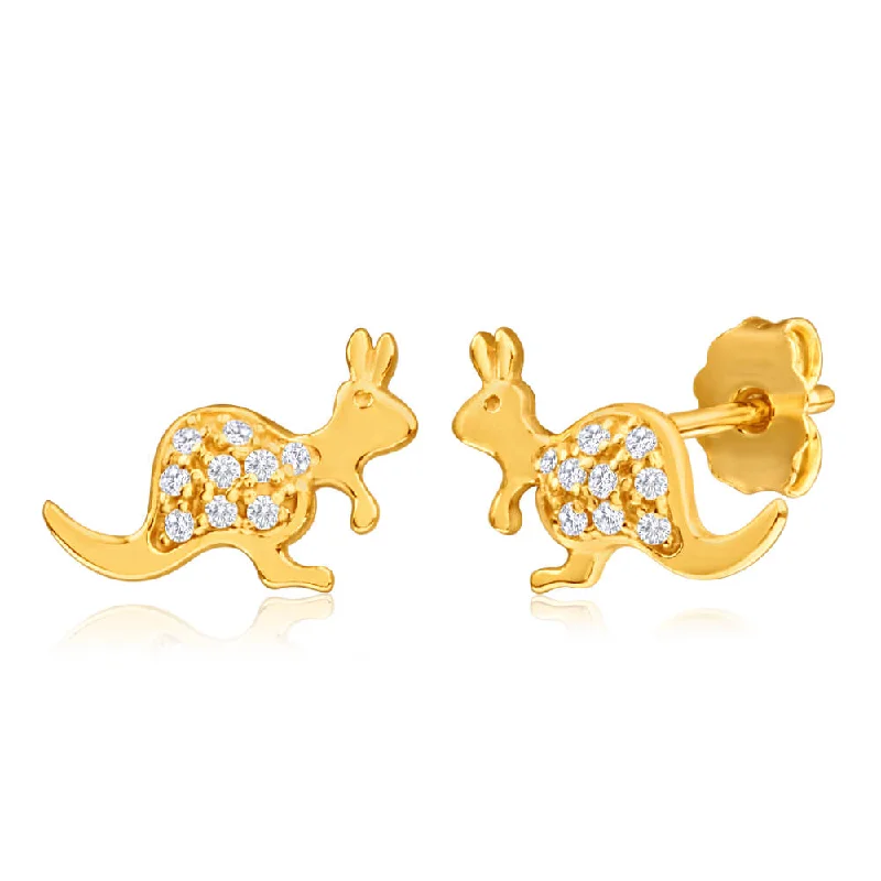 Stylish Gemstone Earrings for Weddings-9ct Yellow Gold Silver Filled Cubic Zirconia Kangaroo Shape Stud Earrings