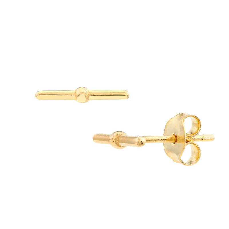 Stylish Gold Earrings for Women-14K Yellow Gold Bar Stud with a Rondelle Earrings