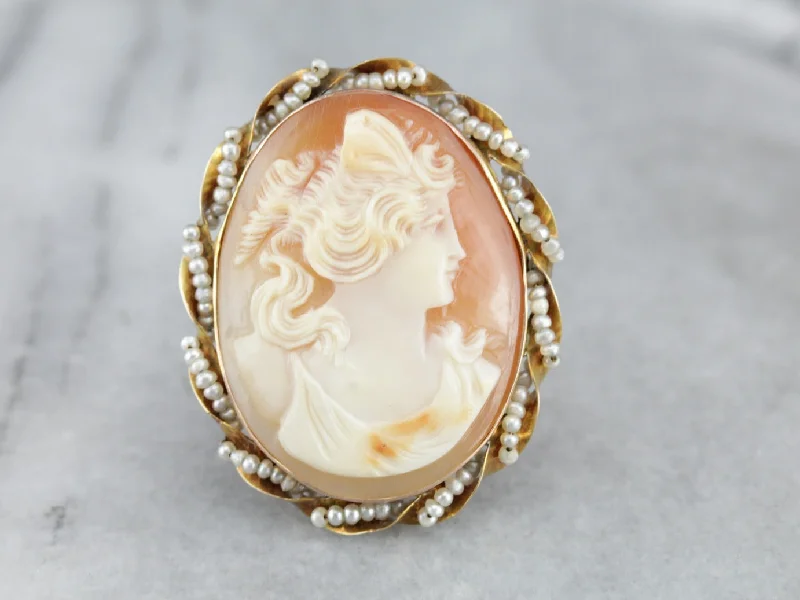 Brooch With Modern Design-Vintage Cameo Brooch or Pendant with Seed Pearl Accents