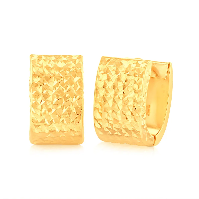 Personalized Birthstone Earrings for Girls-9ct Yellow Gold Textured Huggie Hoop Earrings