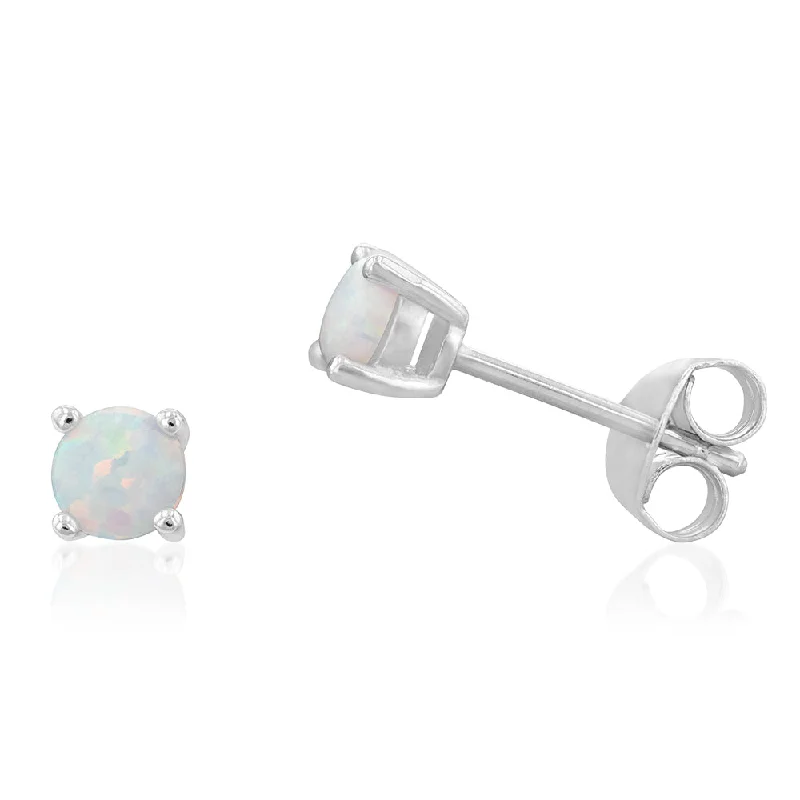 Fancy Drop Earrings for Special Events-Sterling Silver Rhodium Plated 4mm White Opal Stud Earrings