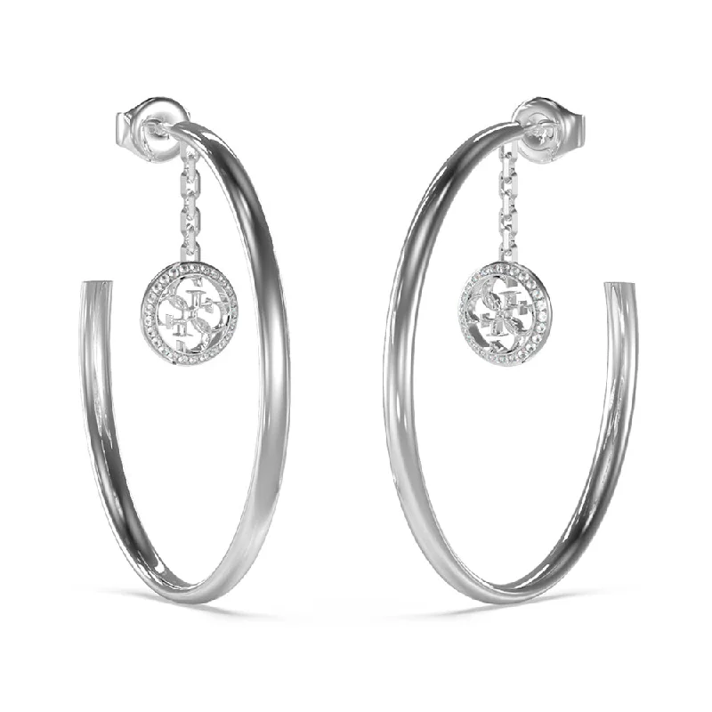 Trendy Gold Earrings for Casual Look-Guess Stainless Steel 4G Cubic Zirconia Coin On 50mm Hoop Earrings