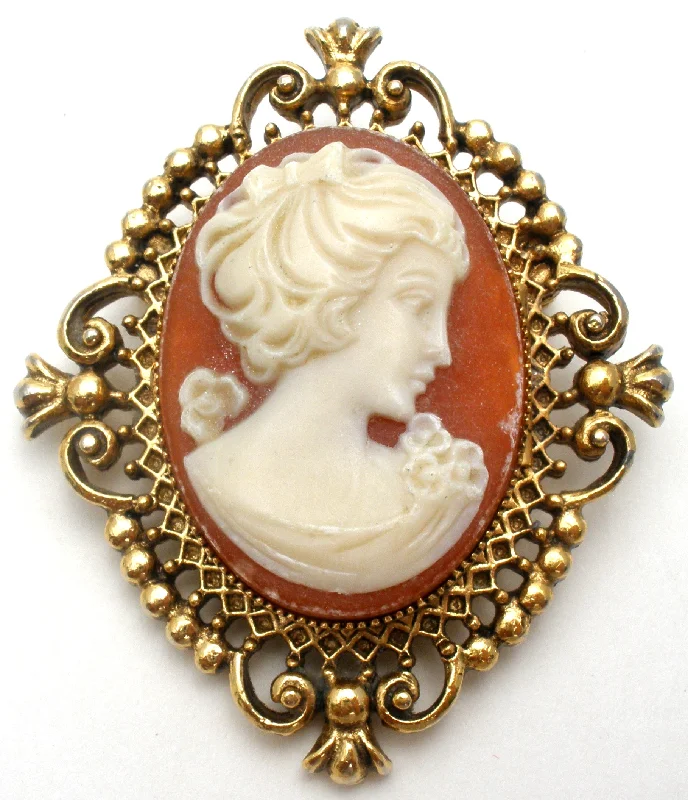 Artistic Brooch With Unique Design-Cameo Perfume Locket Brooch Pin Vintage Avon