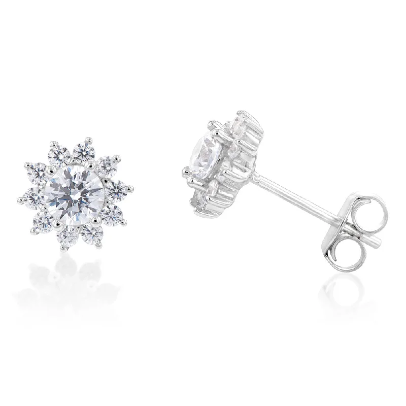 Elegant Dangle Earrings with Sapphires-Sterling Silver Cubic Zirconia Flower Stud Earrings