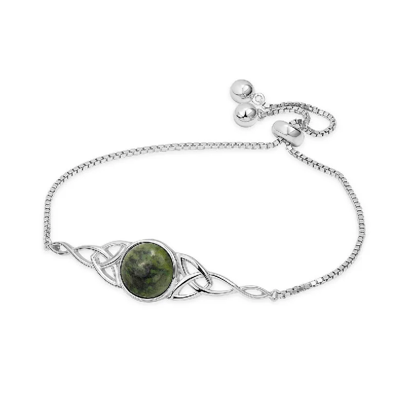 Personalized Silver Bracelet with Birthstone Detailing-Sterling Silver Connemara Marble Trinity Knot Bracelet