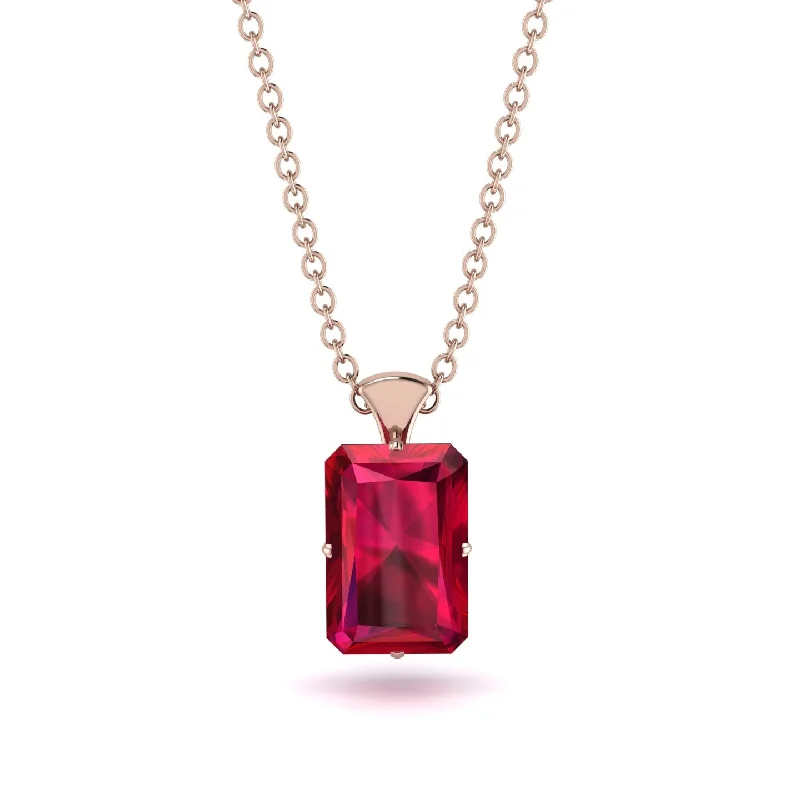 Statement Necklace with Large Gemstones-Hidden Halo Emerald Cut Ruby Necklace - Vanessa No. 71