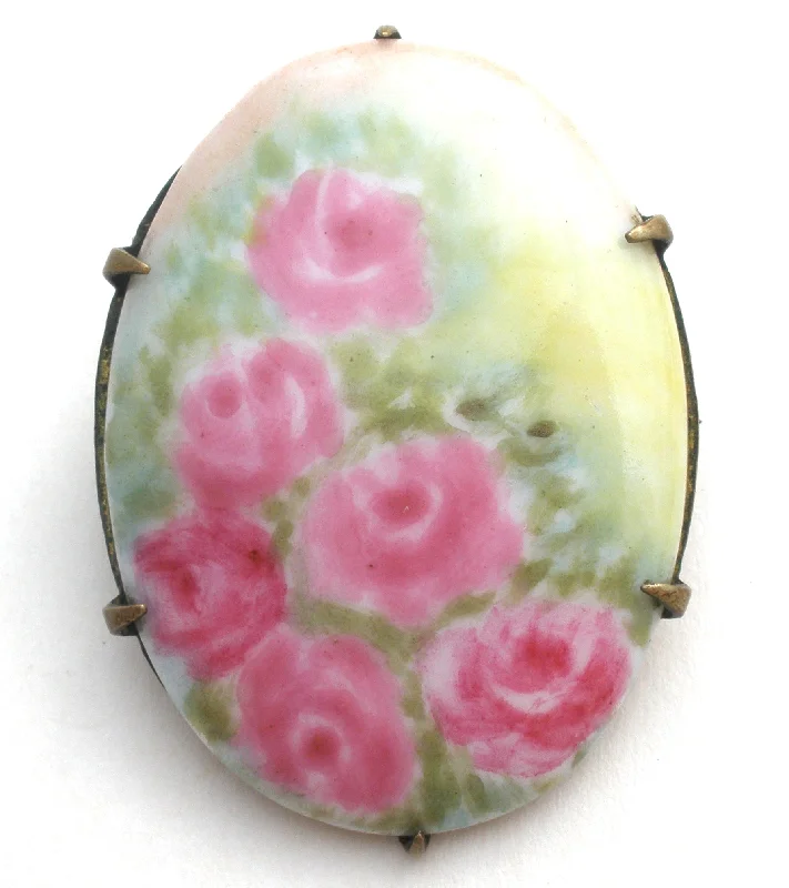 Handcrafted Flower Brooch Pin-Victorian Hand Painted Pink Rose Brooch Pin