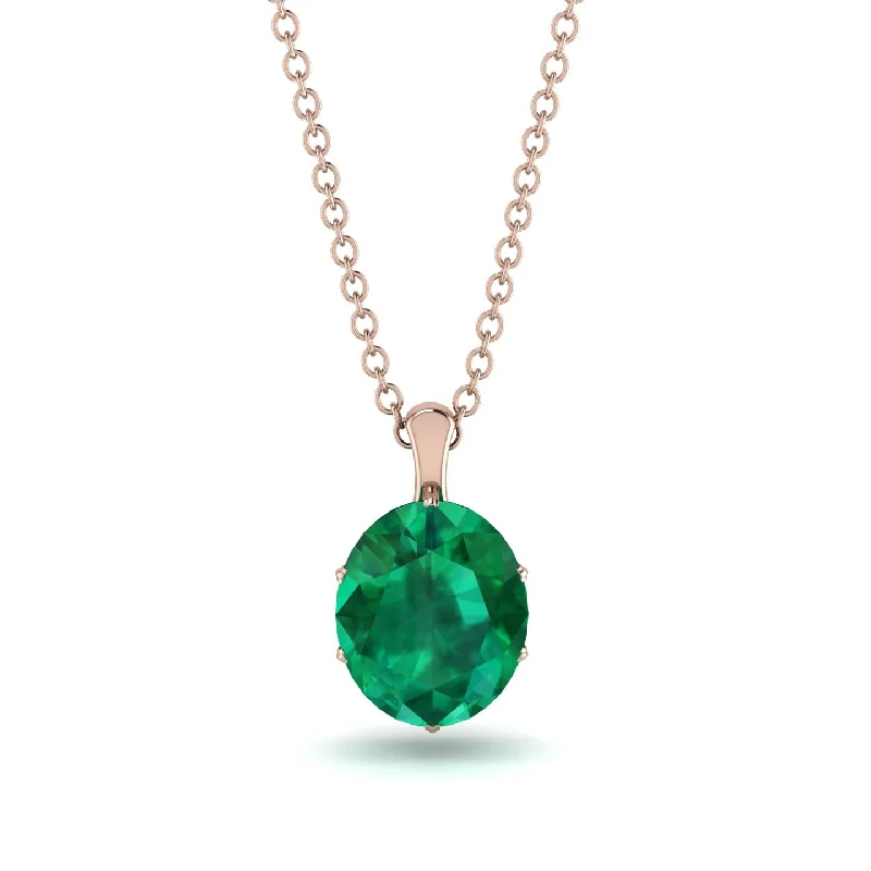 Personalized Long Necklace for Bridesmaids-Oval Emerald Hidden Halo Necklace - Gemma No. 35