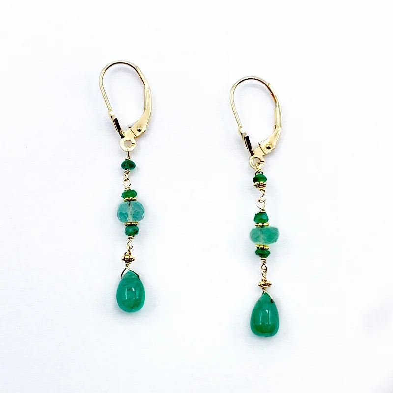 Bold Silver Earrings for Fashionistas-Summery Green Emeralds on Gold