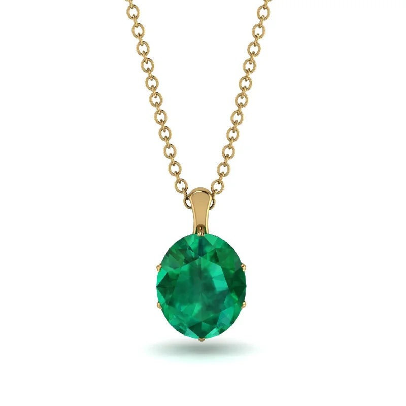 Custom Gold Necklace with Birthstone Charm-Oval Emerald Hidden Halo Necklace - Gemma No. 34