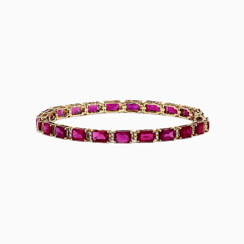 Trendy Silver Bracelet with Inspirational Engraving-14K Yellow Gold Ruby and Diamond Bracelet, 14.97 TCW