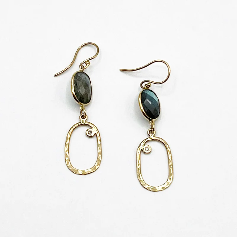 Elegant Crystal Earrings for Evening Events-Labradorite Hammered Oval Diamond Earrings