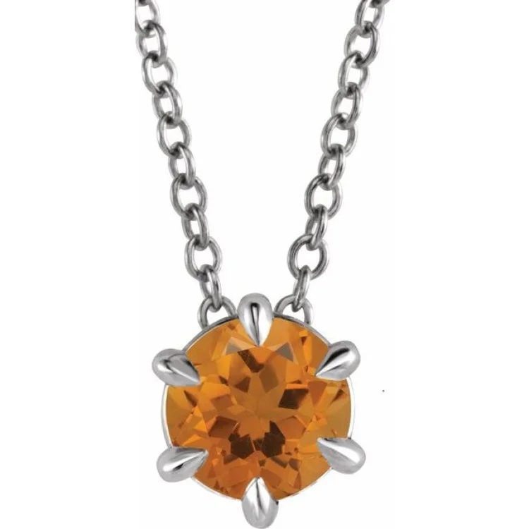 Unique Heart-Shaped Pendant Necklace for Gift-Sterling Silver 5 mm Natural Citrine Solitaire 16-18" Necklace