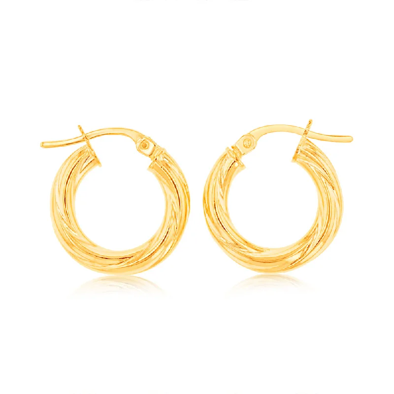 Elegant Dangle Earrings for Bridesmaids-9ct Yellow Gold 10mm Small Twist Hoop Earrings