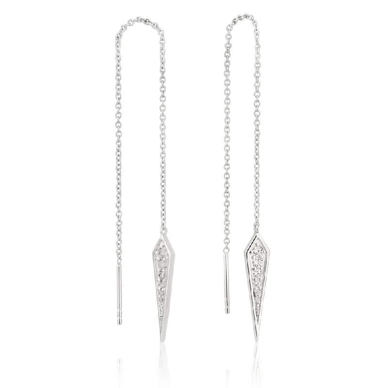 Customizable Gold Drop Earrings-Sterling Silver Fancy Spear Threader Drop Earrings