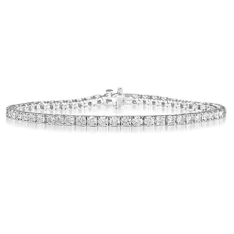 Simple Silver Bracelet with Oval Gemstone Charm-14KT WHITE GOLD 5 CARAT ROUND DIAMOND TENNIS BRACELET