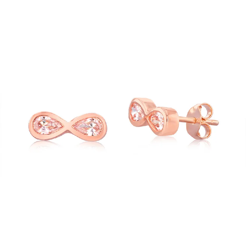 Cute Butterfly Earrings for Kids-Sterling Silver Rose Gold Plated Morganite Pear Cubic Zirconia Infinity Stud Earrings