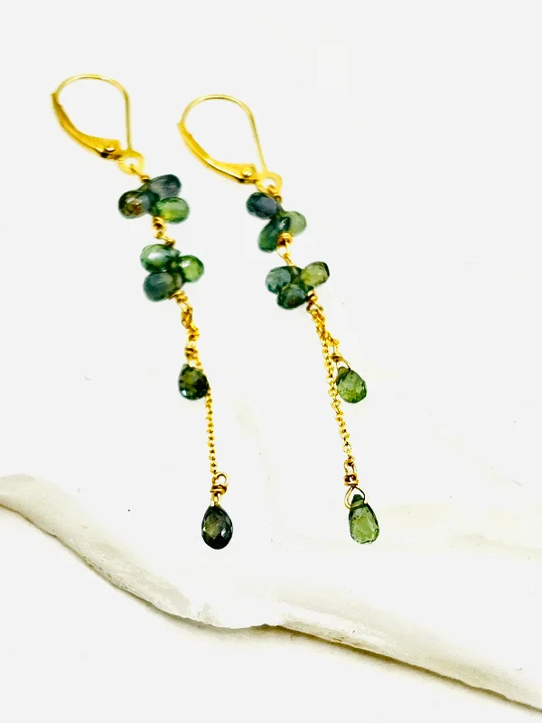 Vintage Teardrop Earrings for Brides-Green Sapphire Earrings