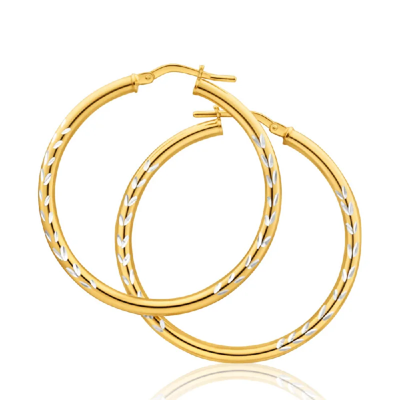 Silver and Pearl Earrings-9ct Yellow Gold Silver Filled Two Tone 30mm Hoop Earrings