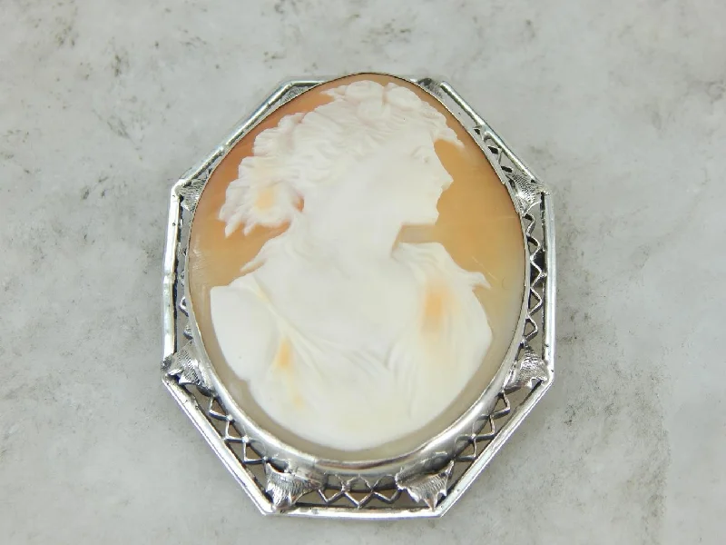 Elegant Brooch For Fall Fashion-Vintage Sterling Silver Cameo Brooch